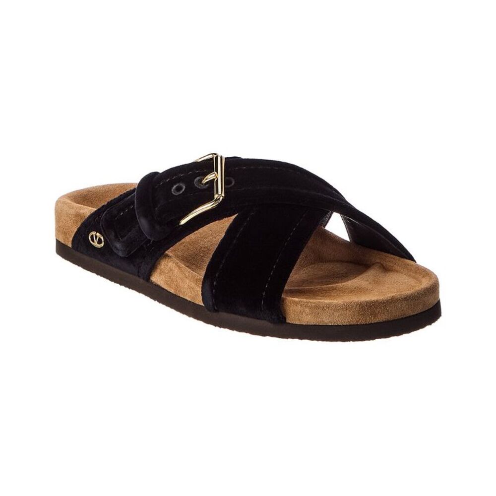 Valentino Vlogo Signature Suede Sandal, Black